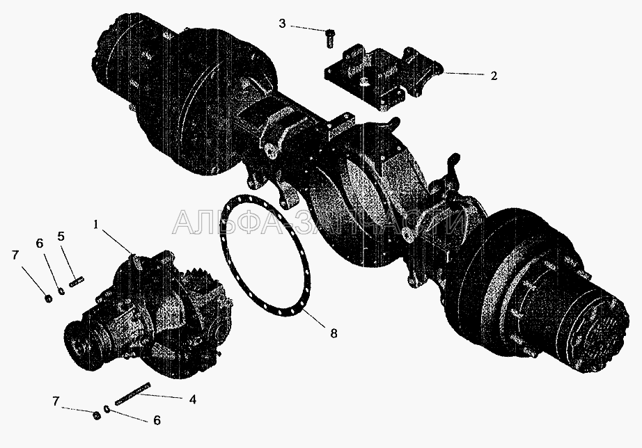 Мост задний. Установка редуктора и элементов подвески (5336-2402010-030 Редуктор (U=6,59)) 